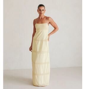 SABO Cotton/Lace Butter Yellow Vida Maxi Dress Low Back Coastal Clean Girl, 10